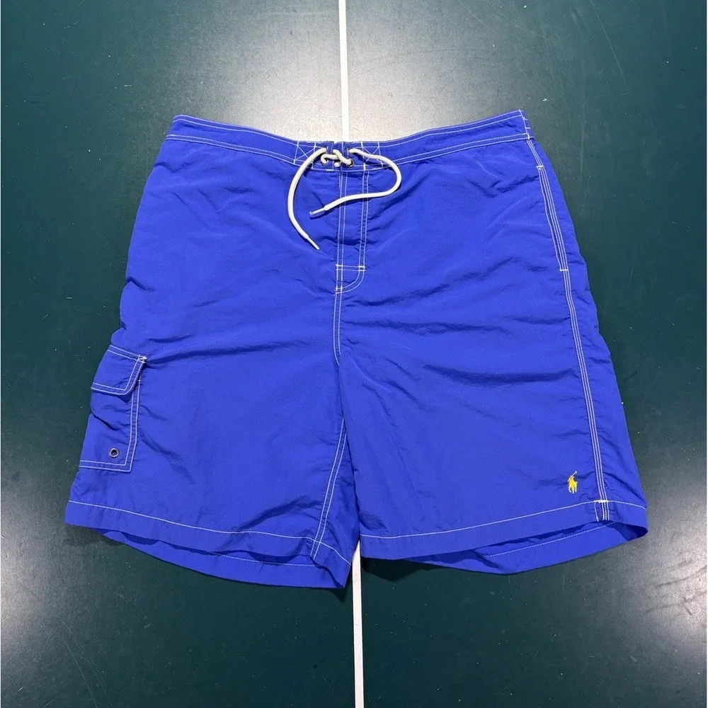 Vintage Polo Ralph Lauren Swim Trunks Men 2XL Blue Mesh Lined Nylon Board Shorts